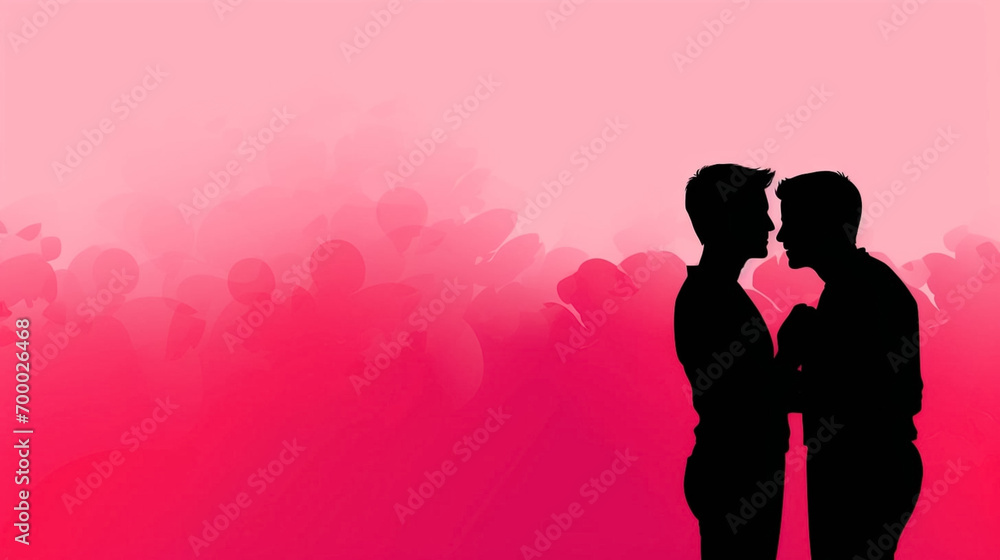 copy space, simple vector illustration, silhouette of a gay male couple hugging, valentine's poster, red and pink tones. Beautiful background or for valentine’s day. Beautiful background. Valentine’s copy space, simple vector illustration, silhouette of a gay male couple hugging, valentine's poster, red and pink tones. Beautiful background or for valentine’s day. Beautiful background. Valentine’s