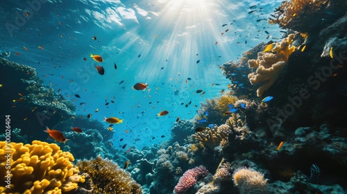 Beautiful underwater scenery with various types