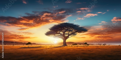 Mesmerizing view of the silhouette of a tree in the savanna plains during sunset © Julia Jones