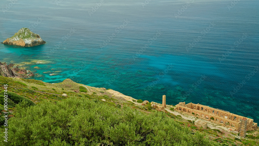 Passeggiata panoramica di Nebida. Panorama su Pan di Zucchero e Laveria Lamarmora.Sulcis Iglesiense Sardegna Italy