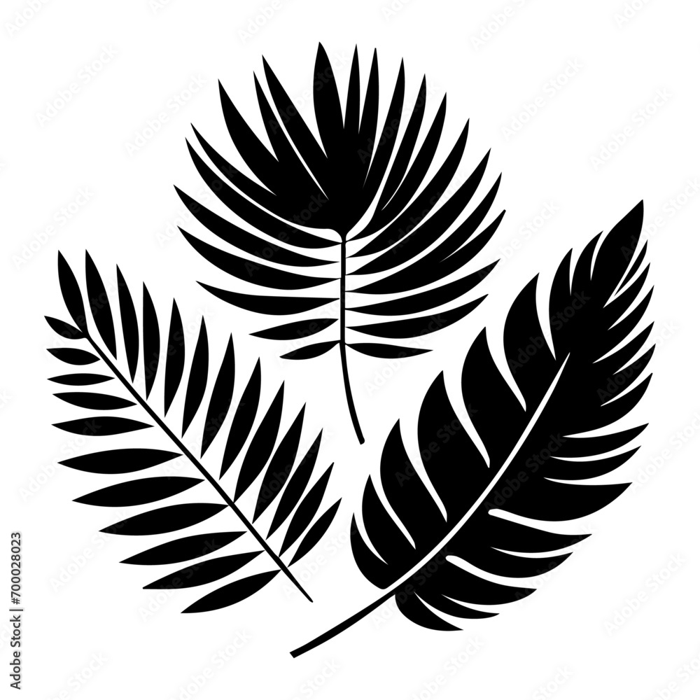 Obraz premium minimal tropical leave vector silhouette, black color silhouette, white background
