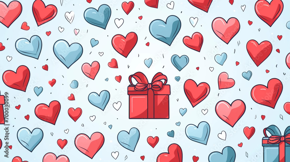 Gift box with many hearts. Hearts fly out of the open box. Valentine's Day gift. Holiday decor. Vector linear illustration. Beautiful background or for valentine’s day. Beautiful background. Valentine