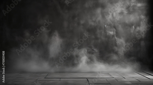 Empty dark abstract cement wall and studio room with smoke float up interior texture wall background