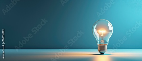 A solitary lightbulb illuminating a blue background, offering space for creativity and innovation. Generative AI.
