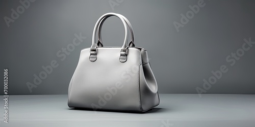 Beautiful trendy smooth youth women's handbag in gray color on a studio background. generated.--ar 5824:3264 copy space 