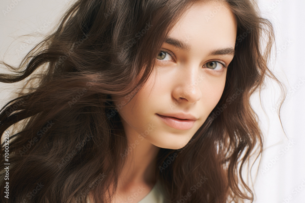 close-up portrait of a woman with brown hair close-up portrait of a woman with brown hair