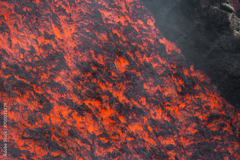 Eruptive vent with lava emis at the top of the Etna volcano