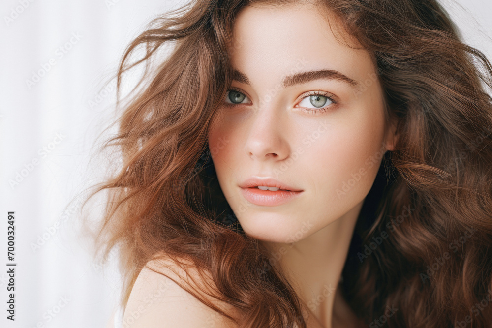 Naklejka premium close-up portrait of a woman with brown hair