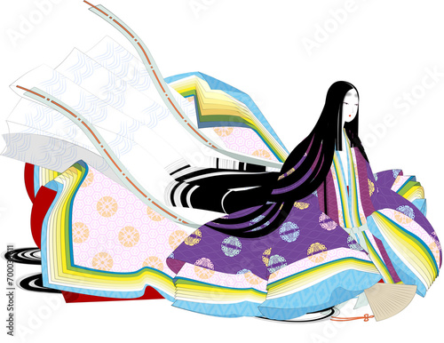 平安絵巻風の十二単衣の女性のイメージイラスト