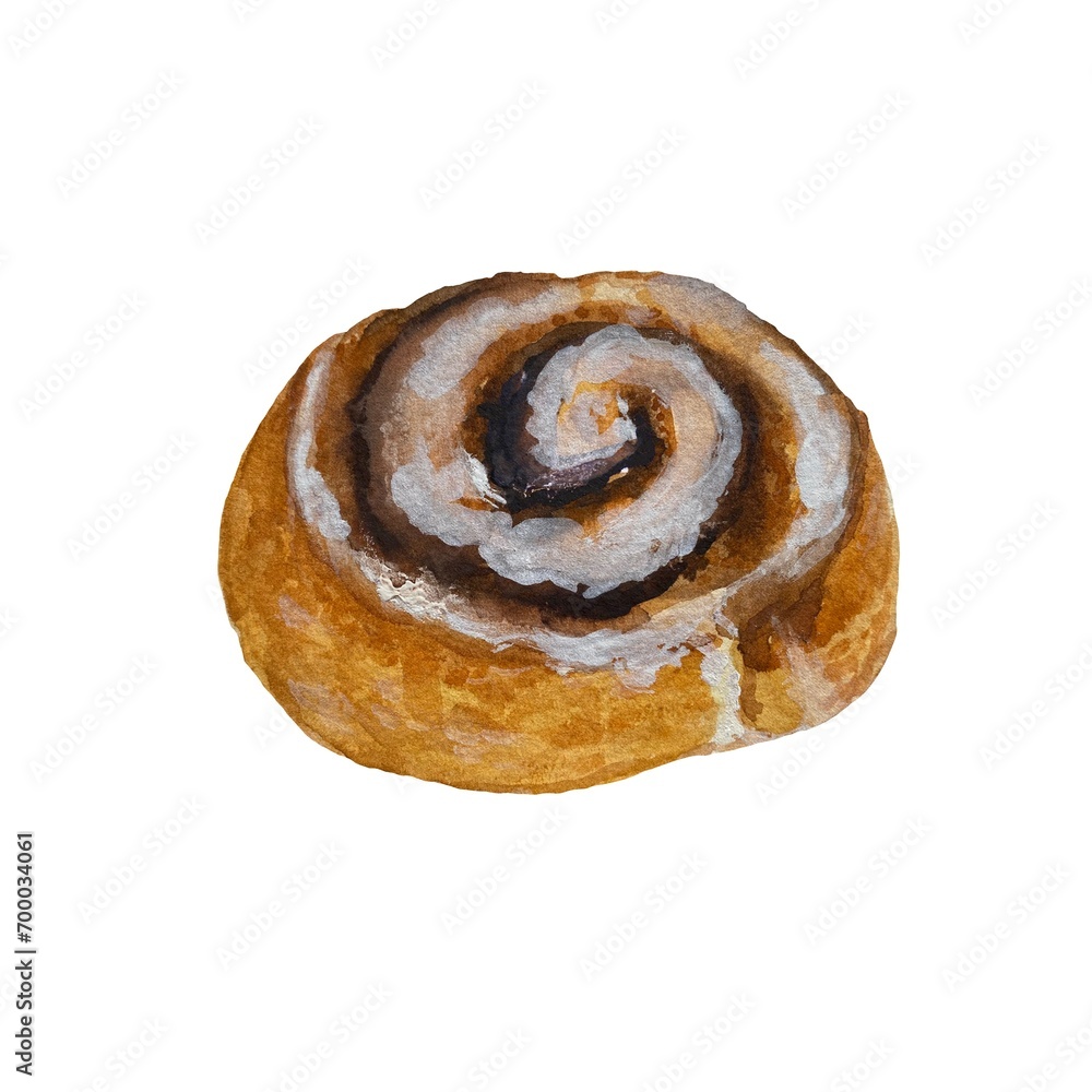 Fototapeta premium Bun cinnamon hand drawn a watercolor illustration