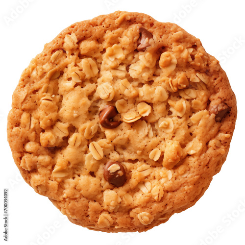 Oatmeal cookies are cut out on a transparent background. Oatmeal cookies with chocolate chips. Ingredient for cookie cake. A design element to insert into a project.