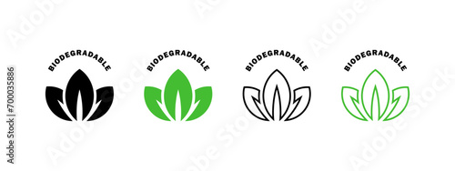 Biodegradable materials. Recycle signs. Icons of reusable plastic bio packaging. Vector icons