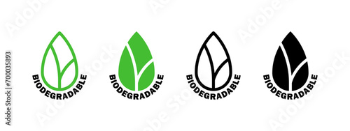 Biodegradable. Leaf icons. Icons of reusable plastic bio packaging. Vector icons