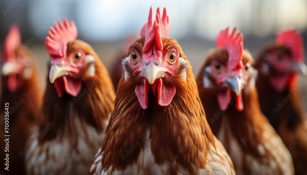 Naklejka premium Magnificent ecological chicken at domestic farm, factory chickens in stunning 16k quality