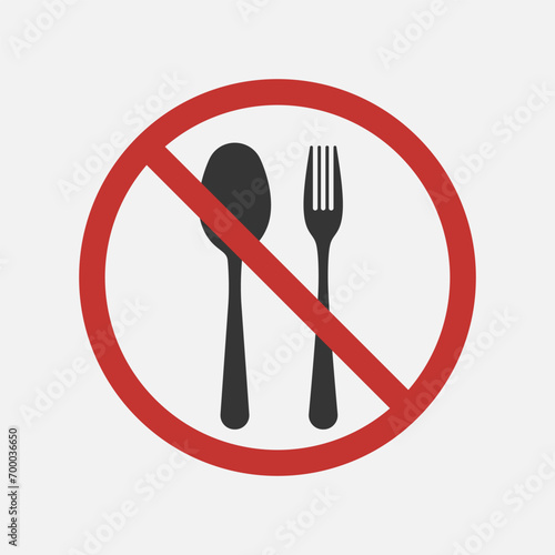 Do Not eat here sign. Stop  informational sticker. No food  no meal. Vecto 