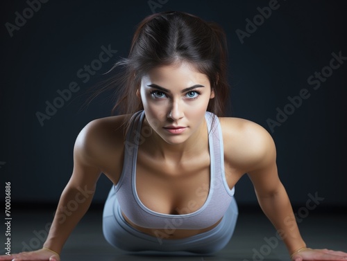 Woman in yoga clothes doing push ups