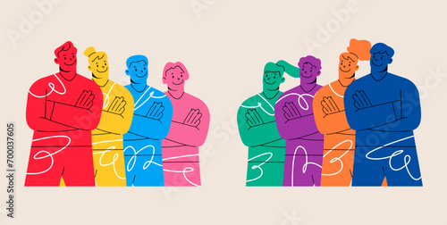 Two corporate teams, opposite competitors groups. healthy competition, rivalry concept. Colorful vector illustration photo