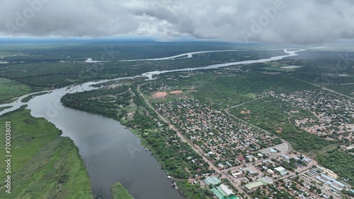 Aerial view of the village of Kasane in Botswana, Africa