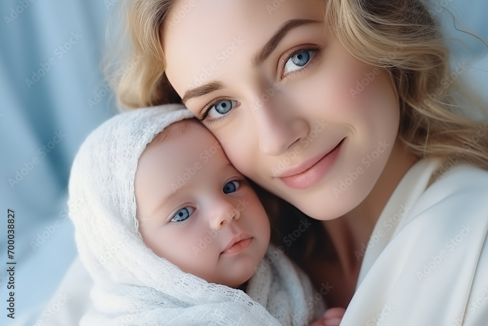 Mother with her newborn baby. Mother is holding her little baby. Mother with her newborn baby. Mother is holding her little baby.