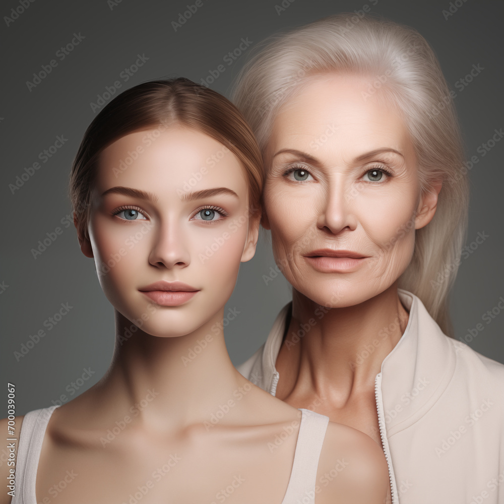 Young and old skin comparision of a model Young and old skin comparision of a model
