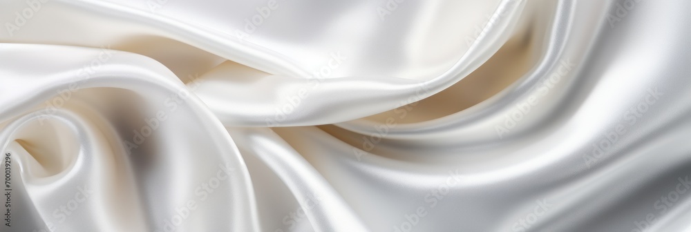 Elegant crumpled white silk fabric background and textureLuxury design with soft folds.