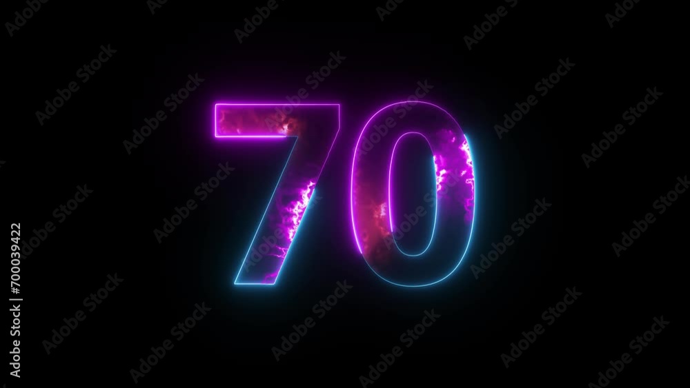 Neon number 70 with alpha channel, number seventy Neon number 70 with alpha channel, number seventy