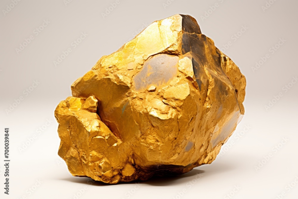 Shiny gold nugget on white background precious mineral isolated for jewelry or investment Shiny gold nugget on white background precious mineral isolated for jewelry or investment