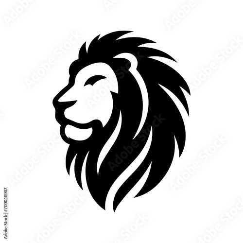 vector illustration of lion face silhouette black color facing left, face looks dashing and brave white background EPS file