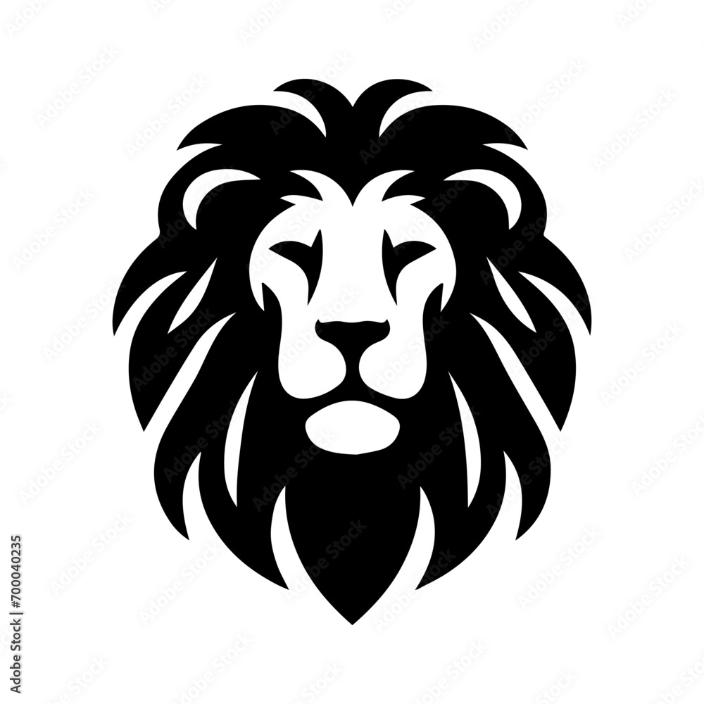 vector illustration of lion face silhouette black color facing forward,white background EPS file