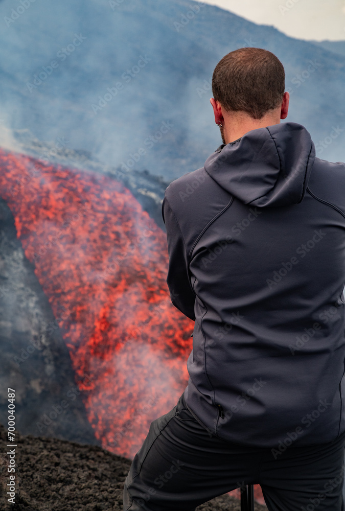 Eruptive vent with lava emis at the top of the Etna volcano