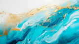 Liquid marble background in gold, green, blue, colors spread in acrylic paint and ink. Abstract elegant painting on the wall in the house as a decoration. Trendy stylish background for web