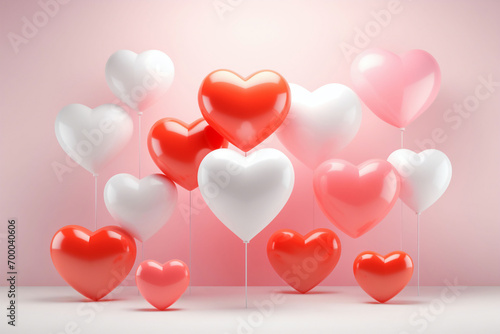 Valentine's day heart shaped balloons on pink background. Poster or invintation for Birthday or Valentine's Day event and party.  Banner with copy space.