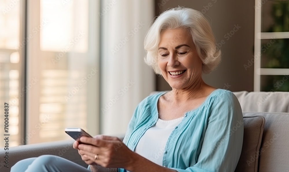 Woman Sitting on Couch Engrossed in Cell Phone Woman Sitting on Couch Engrossed in Cell Phone