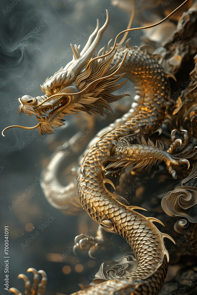 Fototapeta premium Dragon Magic Unleashed: Stylish New Year Celebrations, generated by IA 