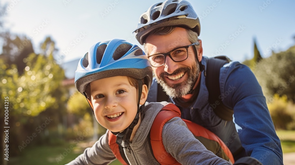Dad teaching his son to ride a bicycle, spending time together Dad teaching his son to ride a bicycle, spending time together