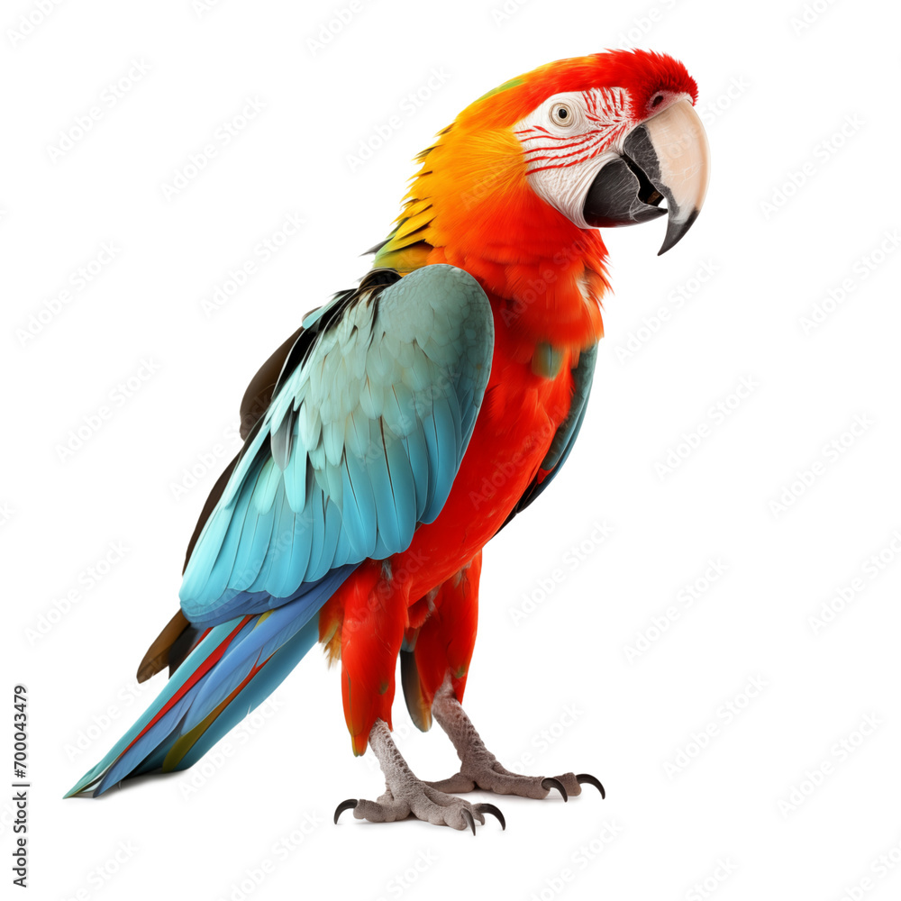 colorful parrot isolated on white backgroundLion looking at the camera, isolated. AI generated content
