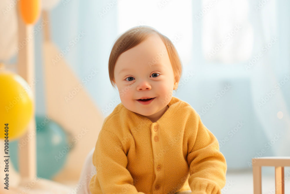 child with down syndrome plays with educational toys and smiles child with down syndrome plays with educational toys and smiles
