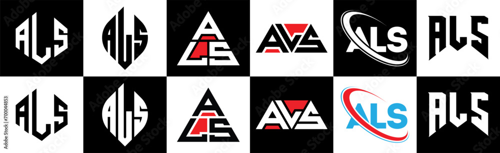 ALS letter logo design in six style. ALS polygon, circle, triangle, hexagon, flat and simple style with black and white color variation letter logo set in one artboard. ALS minimalist and classic logo ALS letter logo design in six style. ALS polygon, circle, triangle, hexagon, flat and simple style with black and white color variation letter logo set in one artboard. ALS minimalist and classic logo