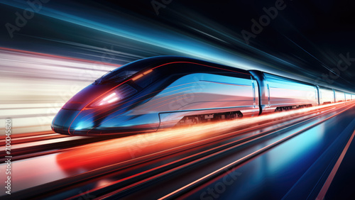Techno-Transit: Advanced Train with Neon Accents Surrounded by Skyscrapers © Milana