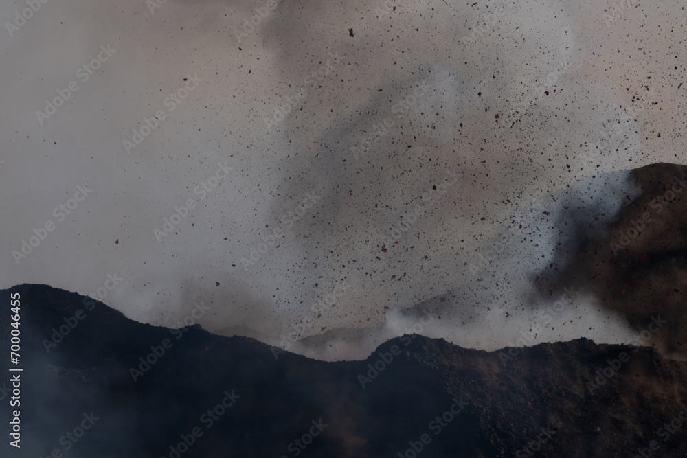 Eruptive vent with lava emis at the top of the Etna volcano