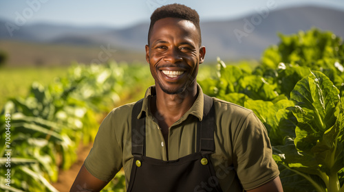 Portrait oh smiling black farmer in field