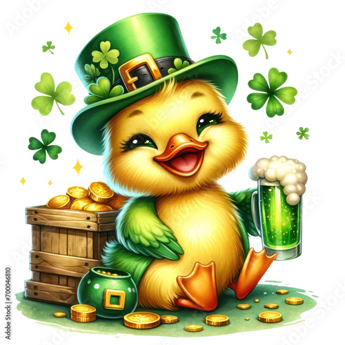 Cute Duck St Patrick's Day Clipart Illustration