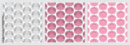 Set of Lotus Flower Classic Seamless Pattern