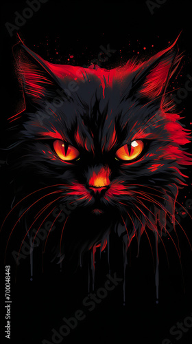 cat with red glowing eyes. Generative Ai