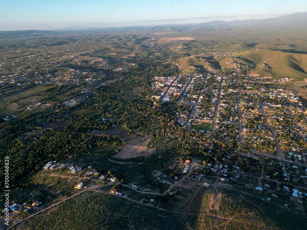 Fototapeta premium aerial sunset view of todos santos mexico baja california sur from mirador viewpoint lookout
