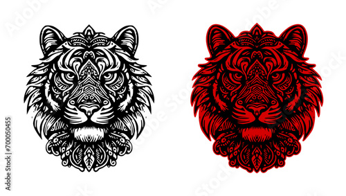 tiger head logo with ethnic style design on transparent background (black, red)