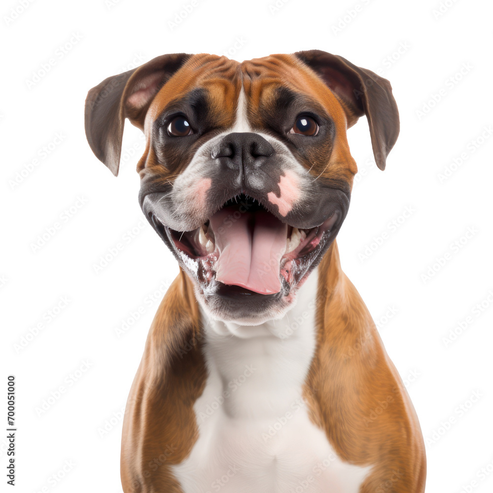 portrait of happy dog boxer isolated on white or transparent background 