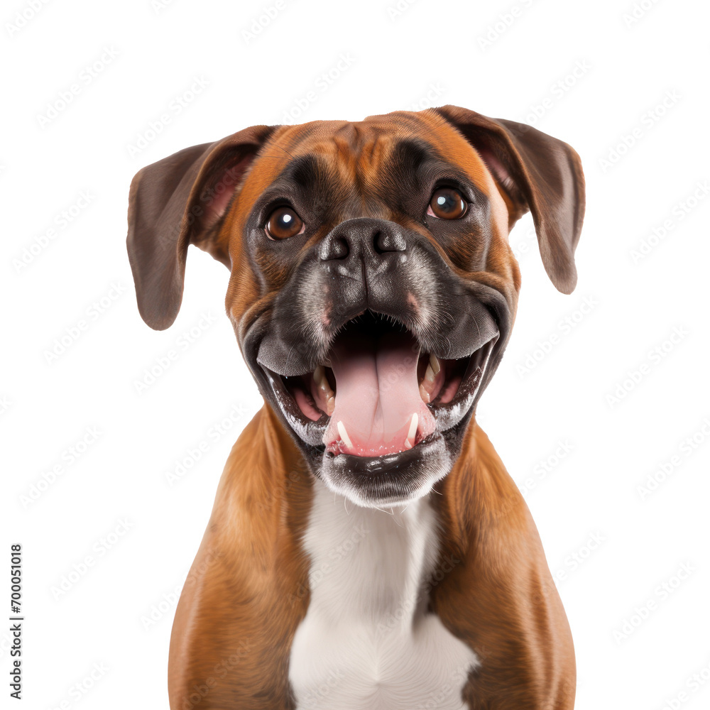 portrait of happy dog boxer isolated on white or transparent background 