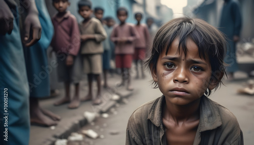 Harsh reality of impoverished children on the streets, begging for survival. photo