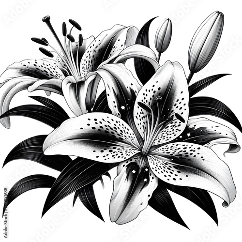 Ilustraci√≥n de lirio stargazer en blanco y negro photo